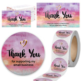 Modern 5th - 500PCS Thank You for Supporting My Small Business Cards and Stickers Set, Watercolor with Golden Hearts (3.5x2 inches 100pcs Cards and 1.5