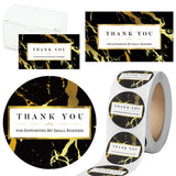 Modern 5th - 500PCS Thank You for Supporting My Small Business Cards and Stickers Set, Black Marble Design (3.5 x 2 inches 100pcs Cards and 1.5