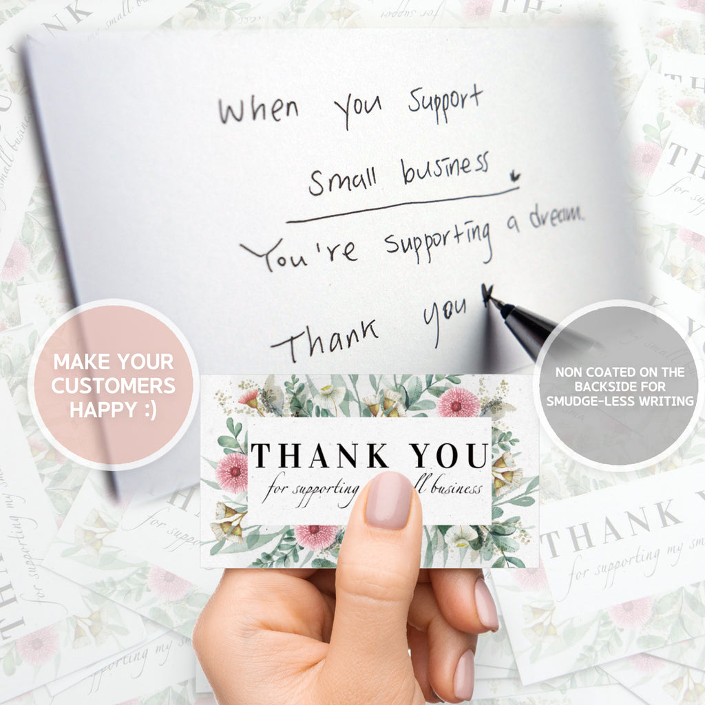 Modern 5th - Thank You for Supporting My Small Business Cards, Floral and Eucalyptus(3.5x2 Inches - 100 Business Card Sized) for Online, Retail Store, Handmade Goods, Customer Package Inserts and More