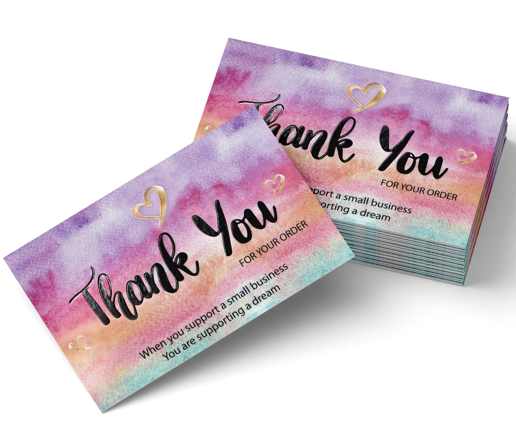 Modern 5th - Thank You for Supporting My Small Business Cards, Watercolor with Golden Hearts (3.5 x 2 Inches-100 Business Card Sized) for Online, Retail, Handmade Goods, Package Inserts and More