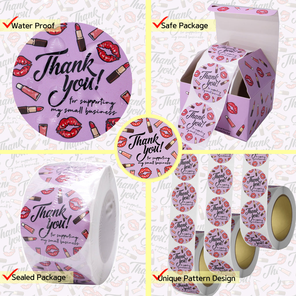 Modern 5th - Thank You for Supporting My Small Business Sticker Labels, Lip and Lip Gloss Pattern (1.5" Round-400 Label Per Roll), Perfect for Online, Handmade Goods, Lip Gloss Packaging and More