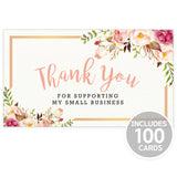 Modern 5th - Thank You for Supporting My Small Business Cards, Flower Design (3.5 x 2 Inches - 100 Business Card Sized) for Online, Retail Store, Handmade Goods, Customer Package Inserts and More