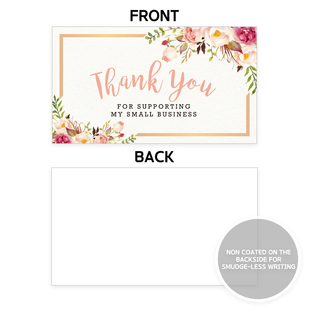 Modern 5th - Thank You for Supporting My Small Business Cards, Flower Design (3.5 x 2 Inches - 100 Business Card Sized) for Online, Retail Store, Handmade Goods, Customer Package Inserts and More