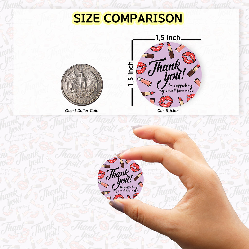 Modern 5th - 500PCS Thank You for Supporting My Small Business Cards and Stickers Set, Lip and Lip gloss Pattern (3.5x2 inches 100pcs Cards and 1.5" Round 400pcs Stickers) for Customer Package Inserts