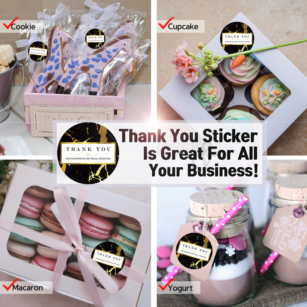 Modern 5th - Thank You for Supporting My Small Business Sticker Labels, Black Marble with Gold Foil (1.5" Round - 400 Label Per Roll), Perfect for Online, Retail Store, Handmade Goods, Bakery and More