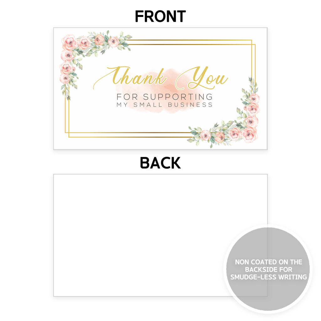 Modern 5th - Thank You for Supporting My Small Business Cards, Floral and Leaves Design (3.5 x 2 Inches - 100 Business Card Sized) for Online, Retail Store, Handmade Goods, Customer Package Inserts