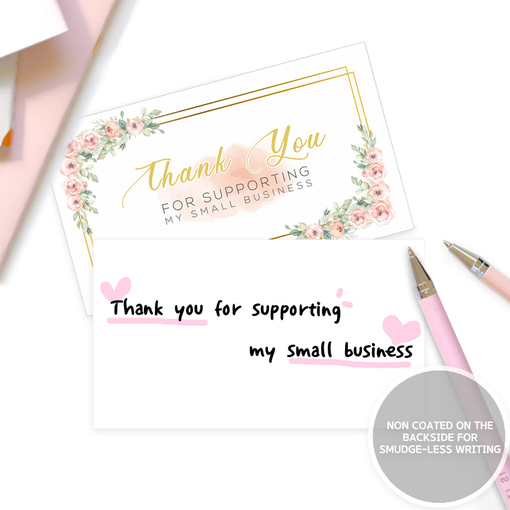 Modern 5th - Thank You for Supporting My Small Business Cards, Floral and Leaves Design (3.5 x 2 Inches - 100 Business Card Sized) for Online, Retail Store, Handmade Goods, Customer Package Inserts