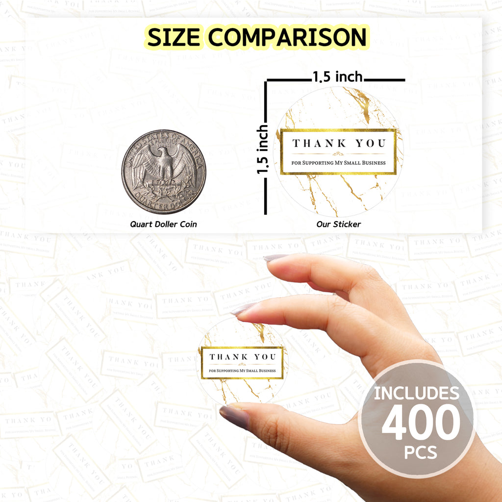 Modern 5th - 500PCS Thank You for Supporting My Small Business Cards and Stickers Set, Gold Marble Design (3.5 x 2 inches 100pcs Cards and 1.5" Round 400pcs Stickers) for Customer Package Inserts