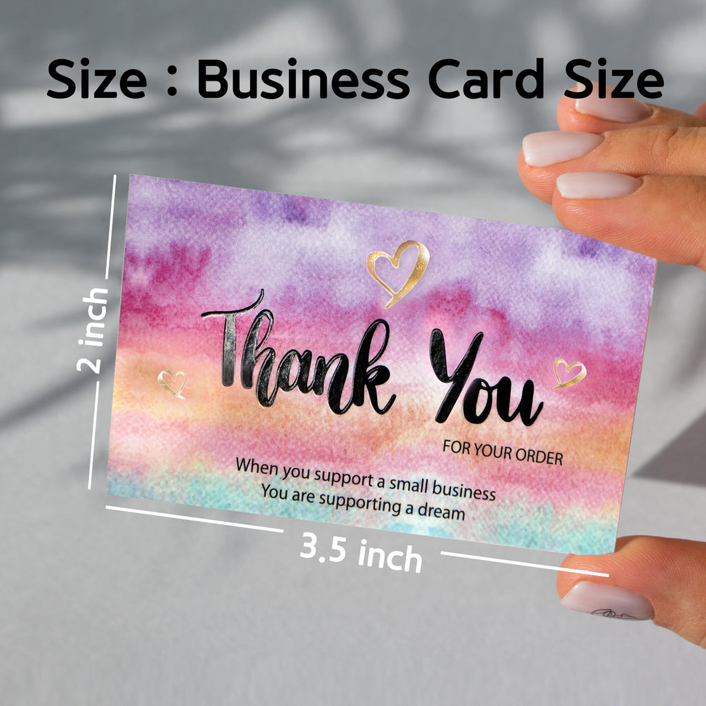 Modern 5th - 500PCS Thank You for Supporting My Small Business Cards and Stickers Set, Watercolor with Golden Hearts (3.5x2 inches 100pcs Cards and 1.5" Round 400pcs Stickers) for Package Inserts