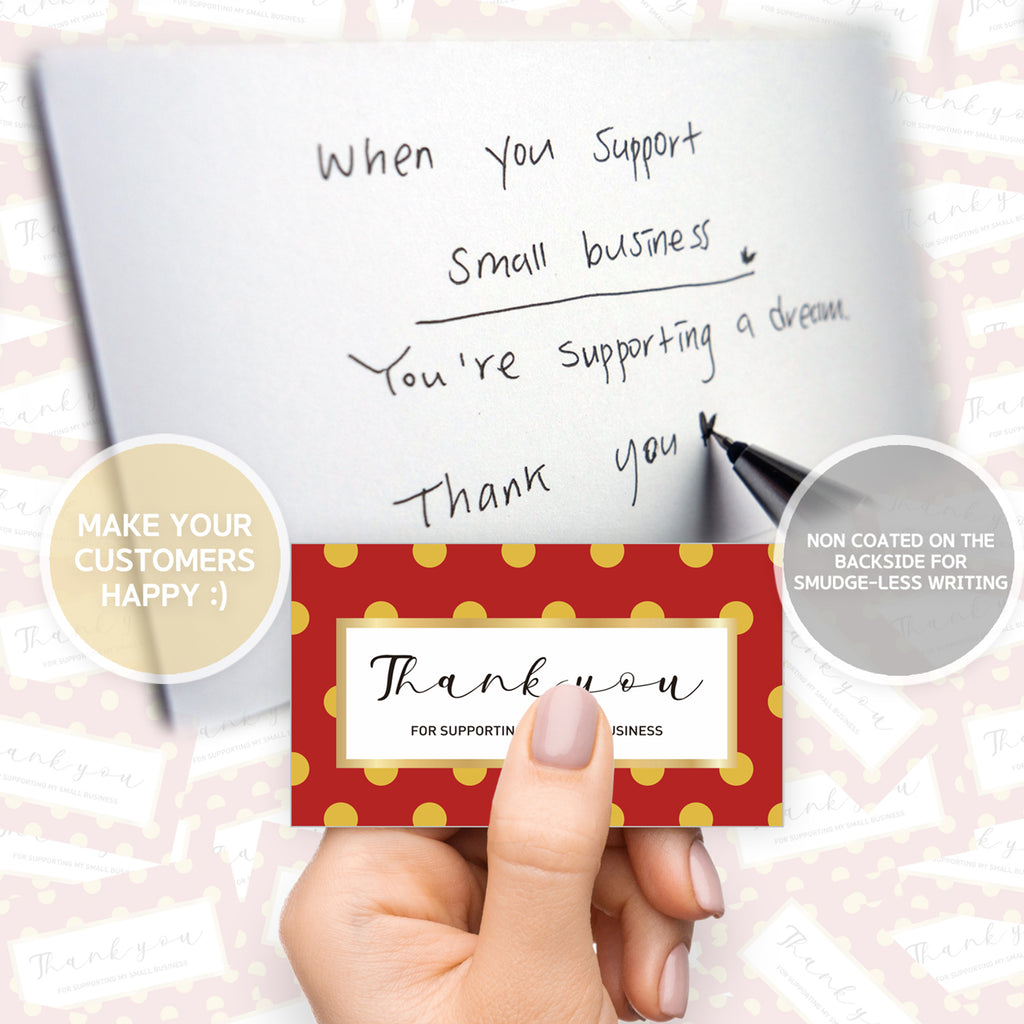 Modern 5th - Thank You for Supporting My Small Business Cards, Red Polka Dot Design (3.5 x 2 Inches - 100 Business Card Sized) for Online, Retail Store, Handmade Goods, Package Inserts and More