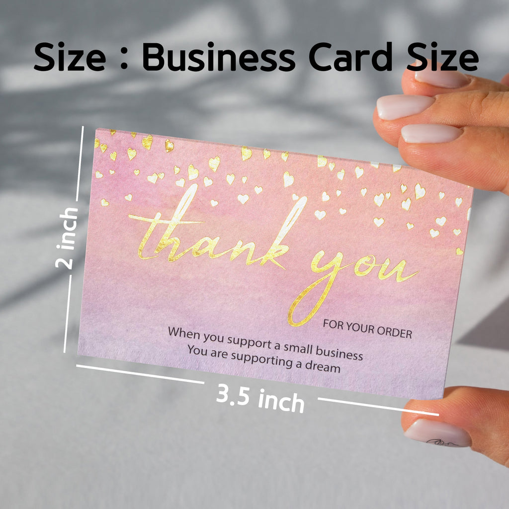 Modern 5th - Thank You for Supporting My Small Business Cards, Watercolor with Gold Foil Hearts (3.5 x 2 Inches-100 Business Card Sized) for Online, Retail, Handmade Goods, Package Inserts and More