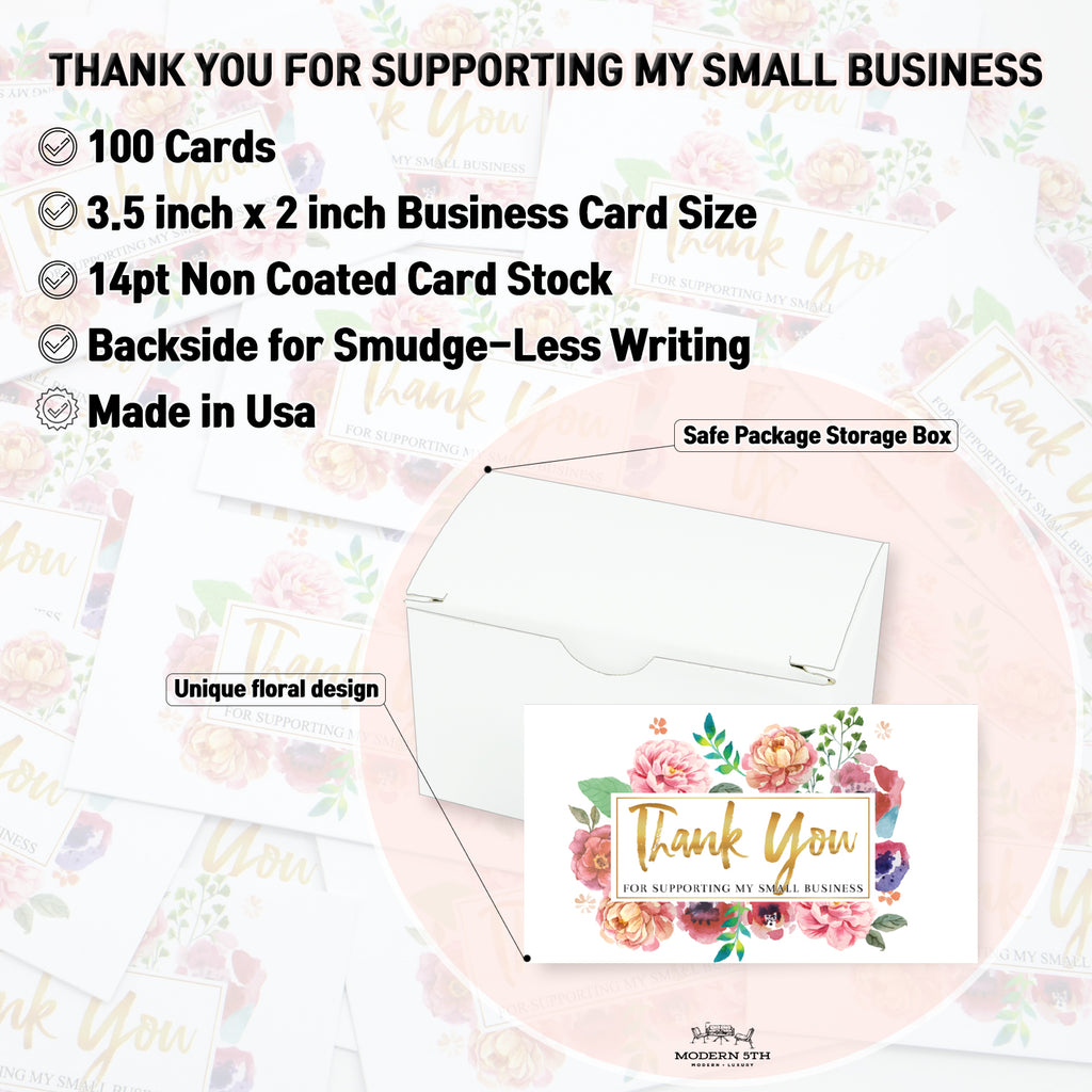 Modern 5th - Thank You for Supporting My Small Business Cards (3.5 x 2 Inches - 100 Business Card Sized) for Online, Retail Store, Handmade Goods, Customer Package Inserts and More