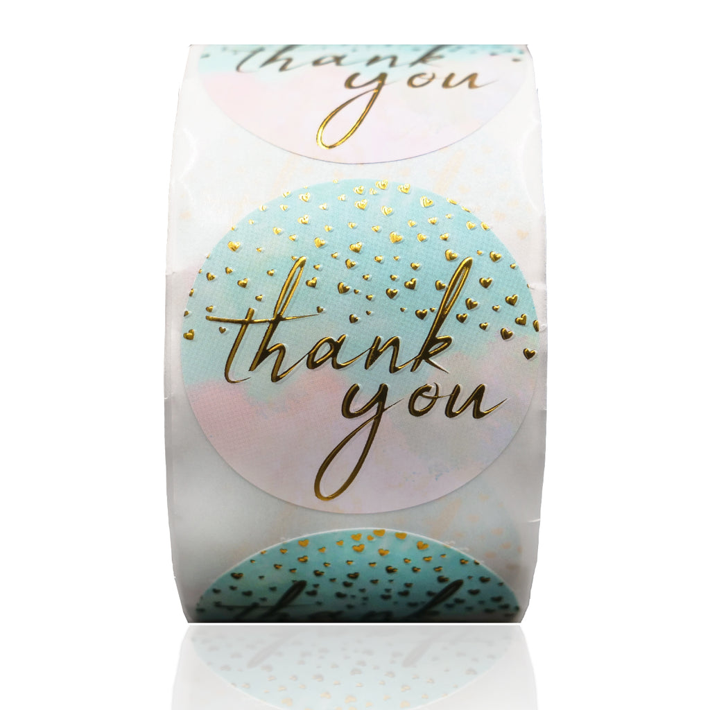 Modern 5th - Thank You Sticker Labels, Watercolor with Golden Heart (1.5" Round - 400 Label Per Roll), Perfect for Online, Retail Store, Handmade Goods, Bakery, Small Business Owner and More