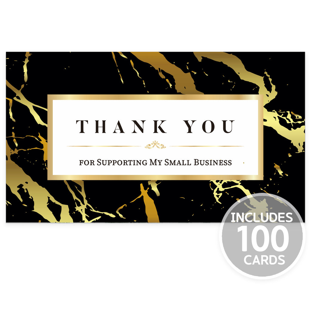 Modern 5th - Thank You for Supporting My Small Business Cards, Black Marble Design (3.5 x 2 Inches - 100 Business Card Sized)for Online, Retail Store, Handmade Goods, Customer Package Inserts and More