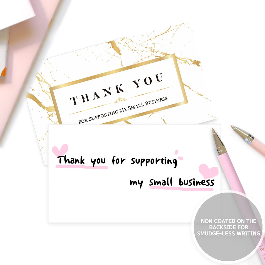 Modern 5th - Thank You for Supporting My Small Business Cards, Matt Marble Design (3.5 x 2 Inches - 100 Business Card Sized) for Online, Retail Store, Handmade Goods, Customer Package Inserts and More