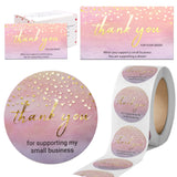 Modern 5th - 500PCS Thank You for Supporting My Small Business Cards and Stickers Set, Watercolor with Gold Foil Hearts (3.5x2 inches 100pcs Cards and 1.5