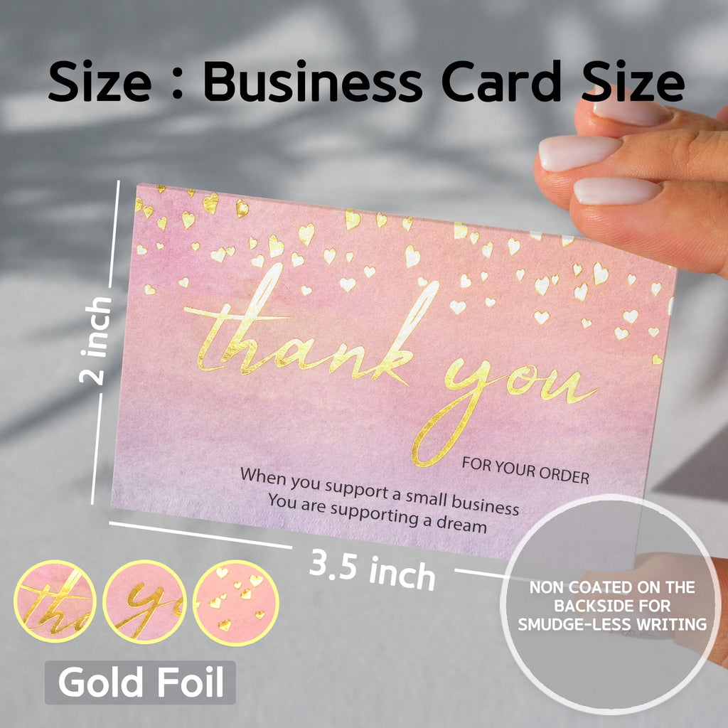 Modern 5th - 500PCS Thank You for Supporting My Small Business Cards and Stickers Set, Watercolor with Gold Foil Hearts (3.5x2 inches 100pcs Cards and 1.5" Round 400pcs Stickers) for Package Inserts